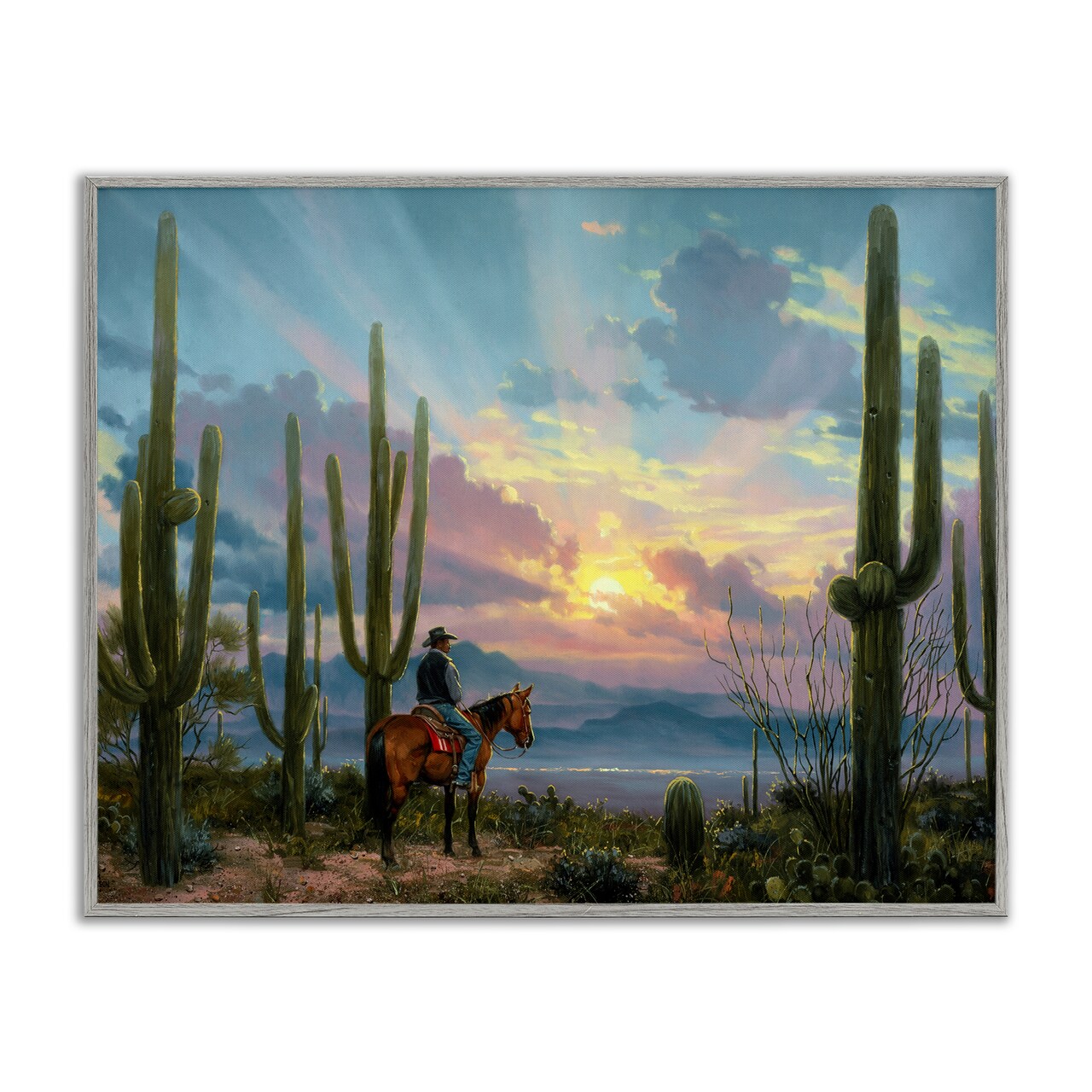 Stupell Industries Western Cowboy with Tall Cacti Framed Giclee By Jack Sorenson
